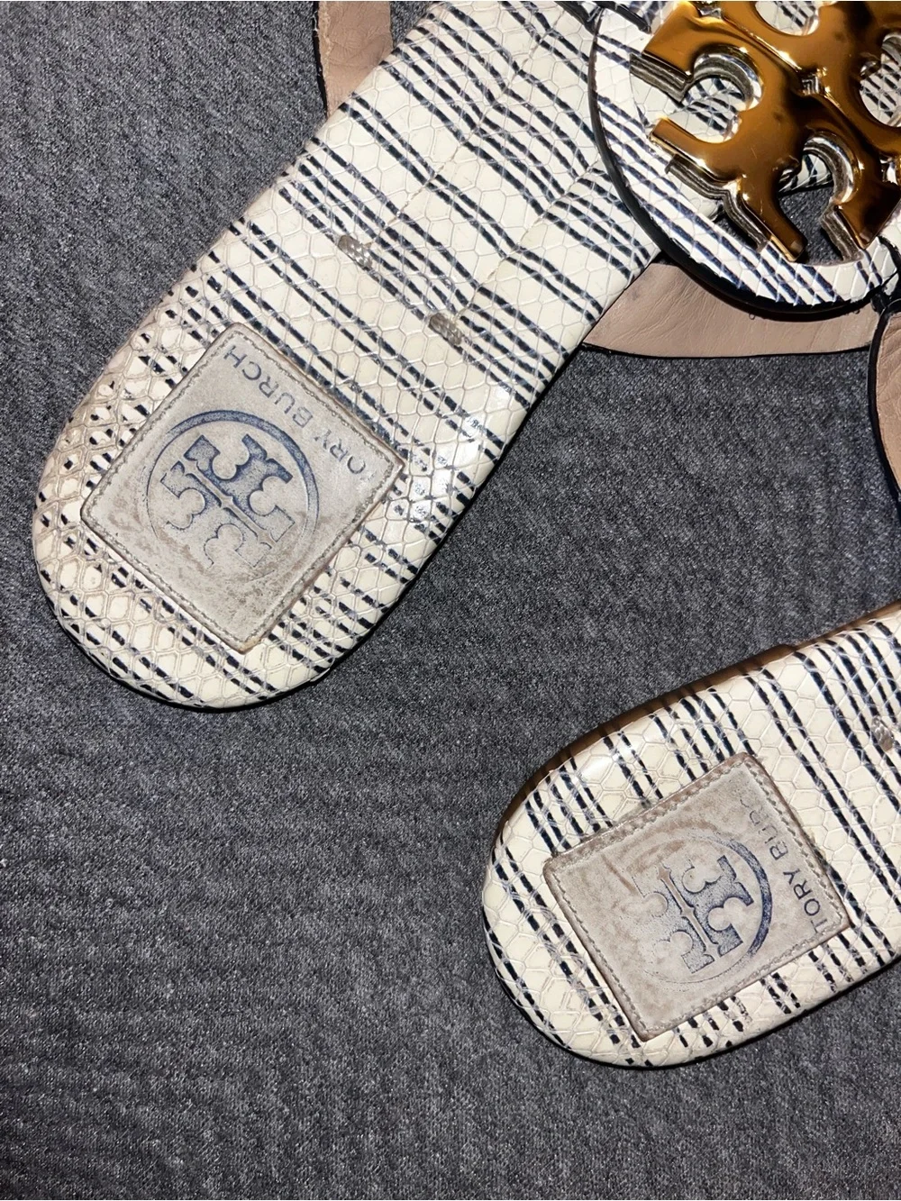 EUC Tory Burch Miller 2 Piano Stripe sandals snakeskin-embossed pattern Size 8.5